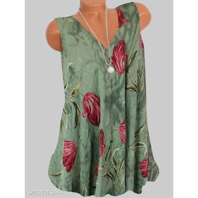 Camiseta con estampado de moda de talla grande para mujer, chaleco sin mangas con cuello en V, camiseta informal para mujer, tops para mujer