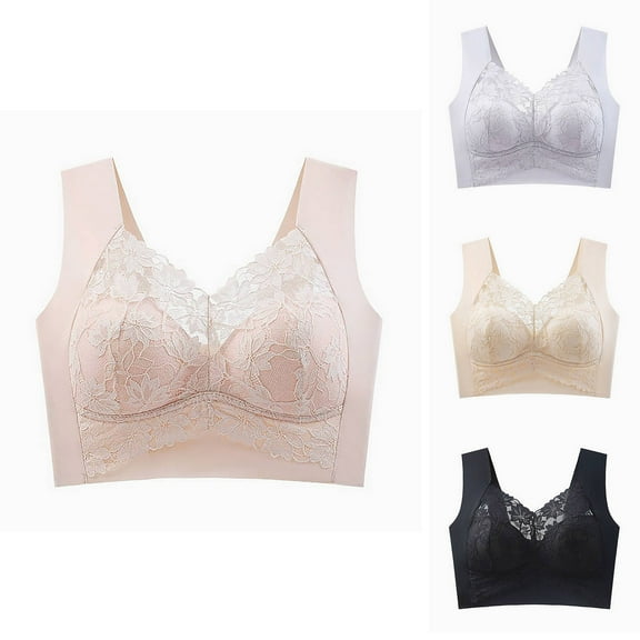 Fashion SMihono Womens Fashion Push-Up Lace Bra Wireless Posture Breathable Back Smoothing Comfort Lift Sports Bra for Women Black L