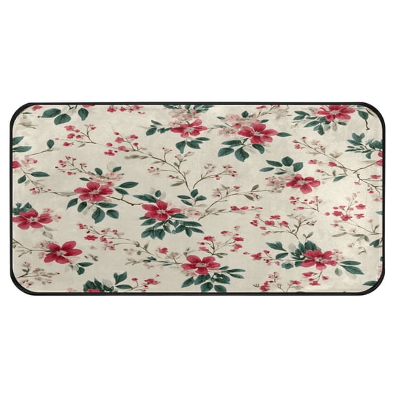 39x20 Inch Non-Slip Floor Mat Hallway Runner Rug Entrance Floor Mat Runner for Kitchen and Living Room Red Small Floral Pattern