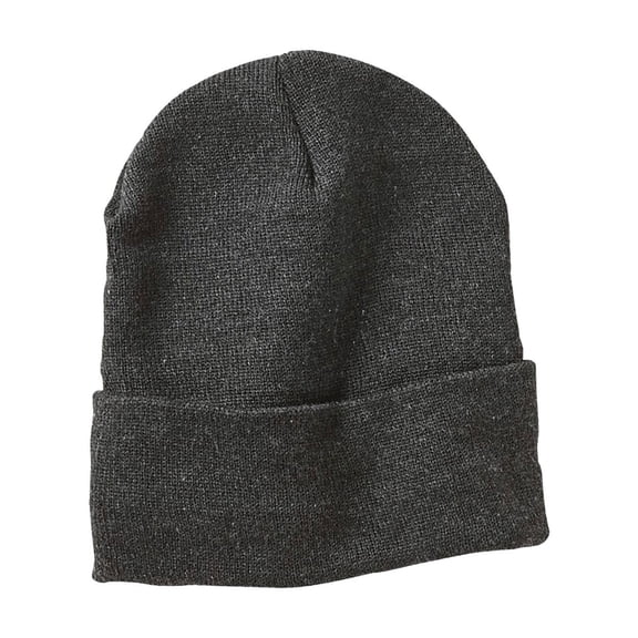 Sportsman Fleece Lined Cuffed Beanie 12" Solid Hats 100% Acrylic Exterior Unisex Knit Winter Hat (Heather Charcoal, One Size)