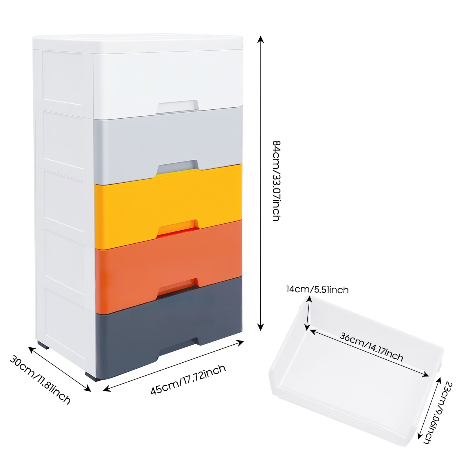 5-Tier Chest Of Drawers Organizer Wardrobe Cabinet Kids' Plastic Storage Drawers 45*30*84cm/17.72*11.81*33.07in