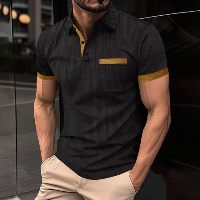 pstuiky camisetas de hombre, Camisa informal de verano para hombre con bolsillo en el pecho, cuello con botones y manga corta a juego. camisas casuales para hombre m