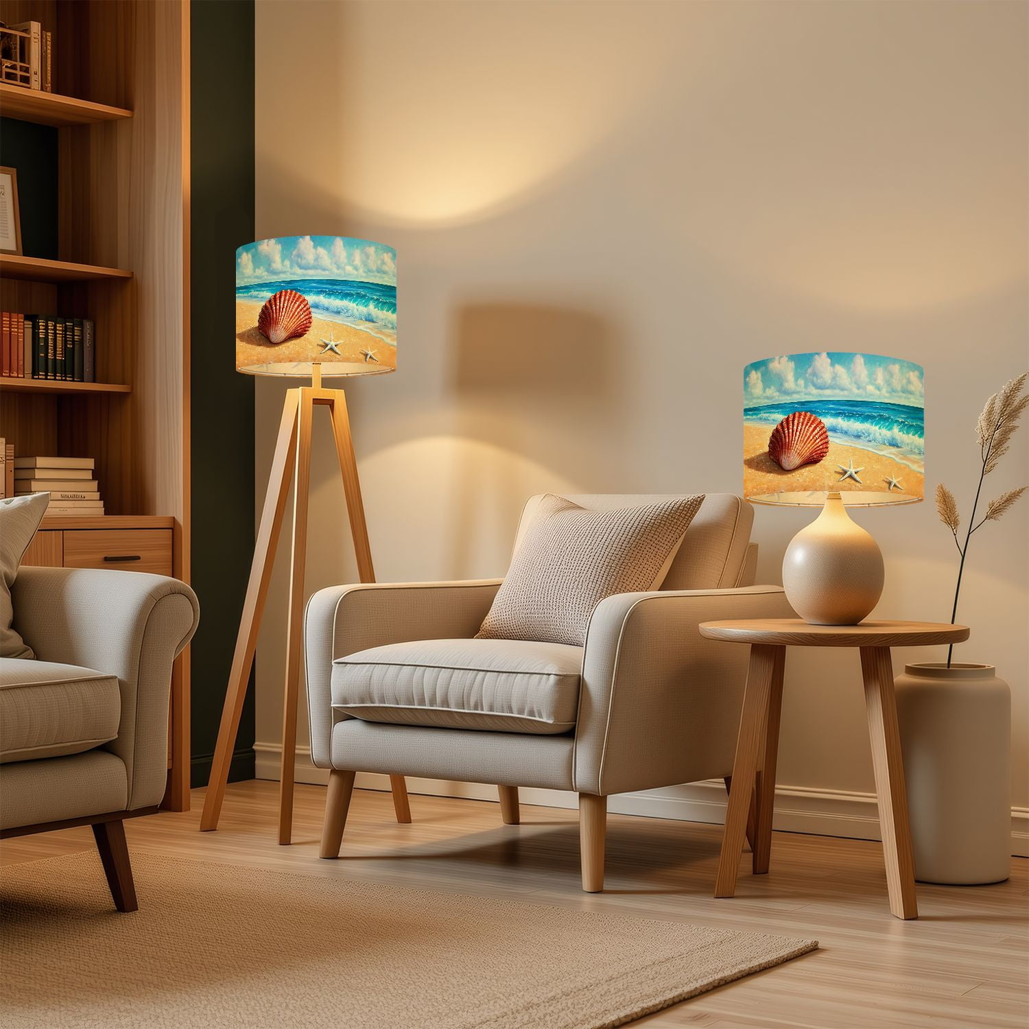 Lampshades 2 Pack Blue Beach Seashell Coastal Ocean Colorful Sea Skyline Wave Sand 13"x13"x10" Light Shade for Table Lamps Floor Lamps Drum Lamp Shades Lampshade Replacement Easy Assembly