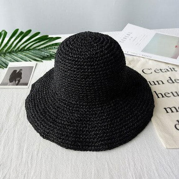 CoCopeanut Summer Autumn Hats for Women Retro Flat Drooping Hat Brim Hand-made Straw Hat Ladies Outdoor Sun Protection Beach Straw Hat