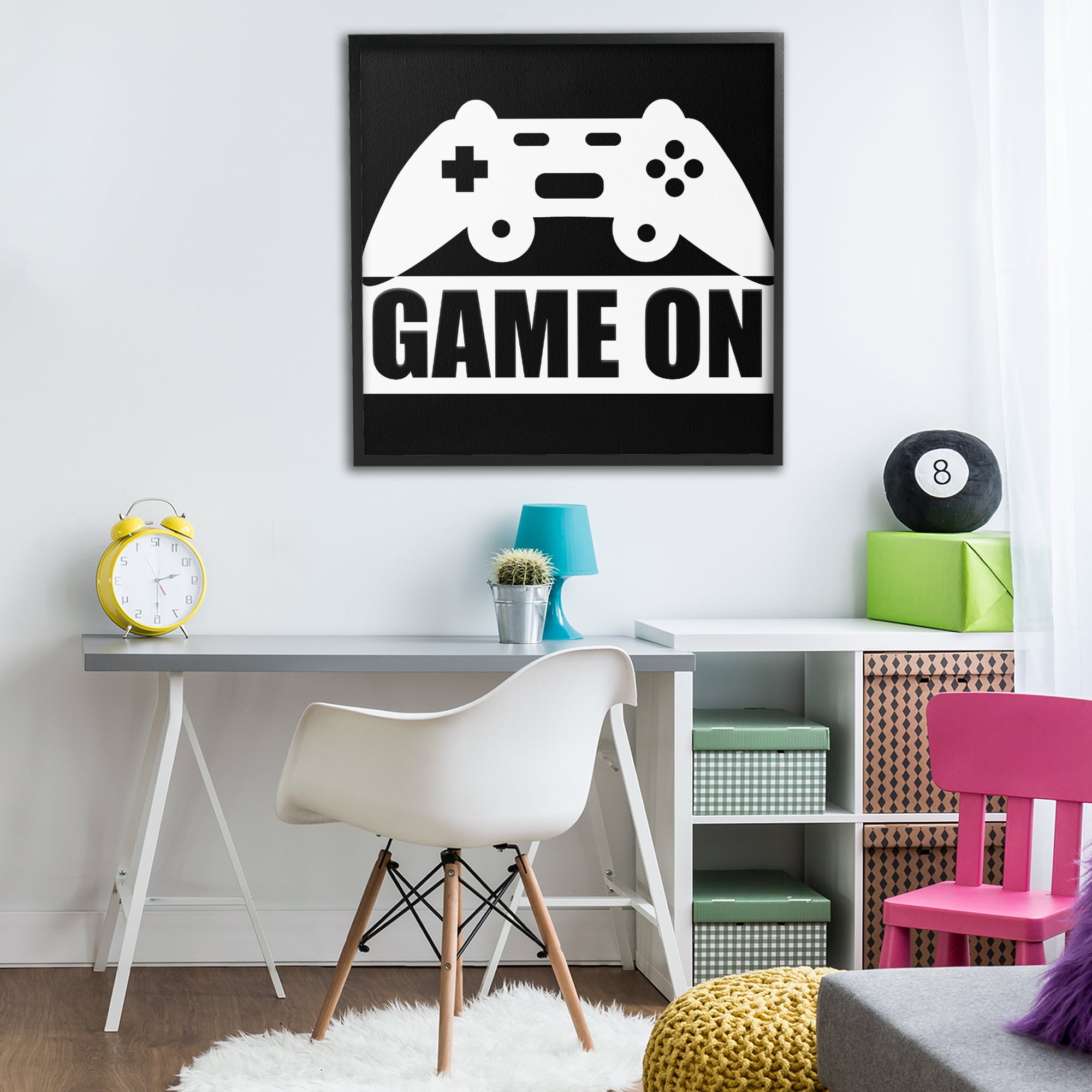 Game On Retro Black & White Black Framed Giclee Art, design by Kim Allen