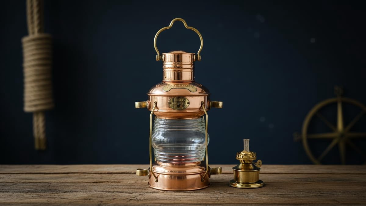 Thor Instruments Brass & Copper Anchor Oil Lamp Leeds Burton Nautical Maritime 14" Ship Lantern
