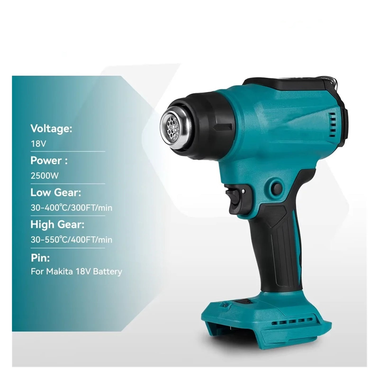 18V Heat Gun Shrink Wrapping Tool Hot Air Gun Air Dryer Soldering Thermal Blower with LED display, Tool only, No battery ,Variable Temperature