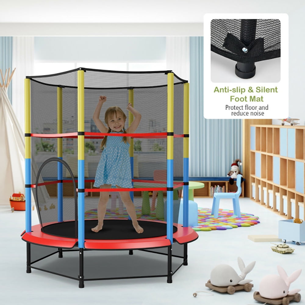 GVN Trampoline, Outdoor Recreational Trampolines,55 Inches Kids Trampoline Recreational Bounce Jumper with Safety Enclosure Net