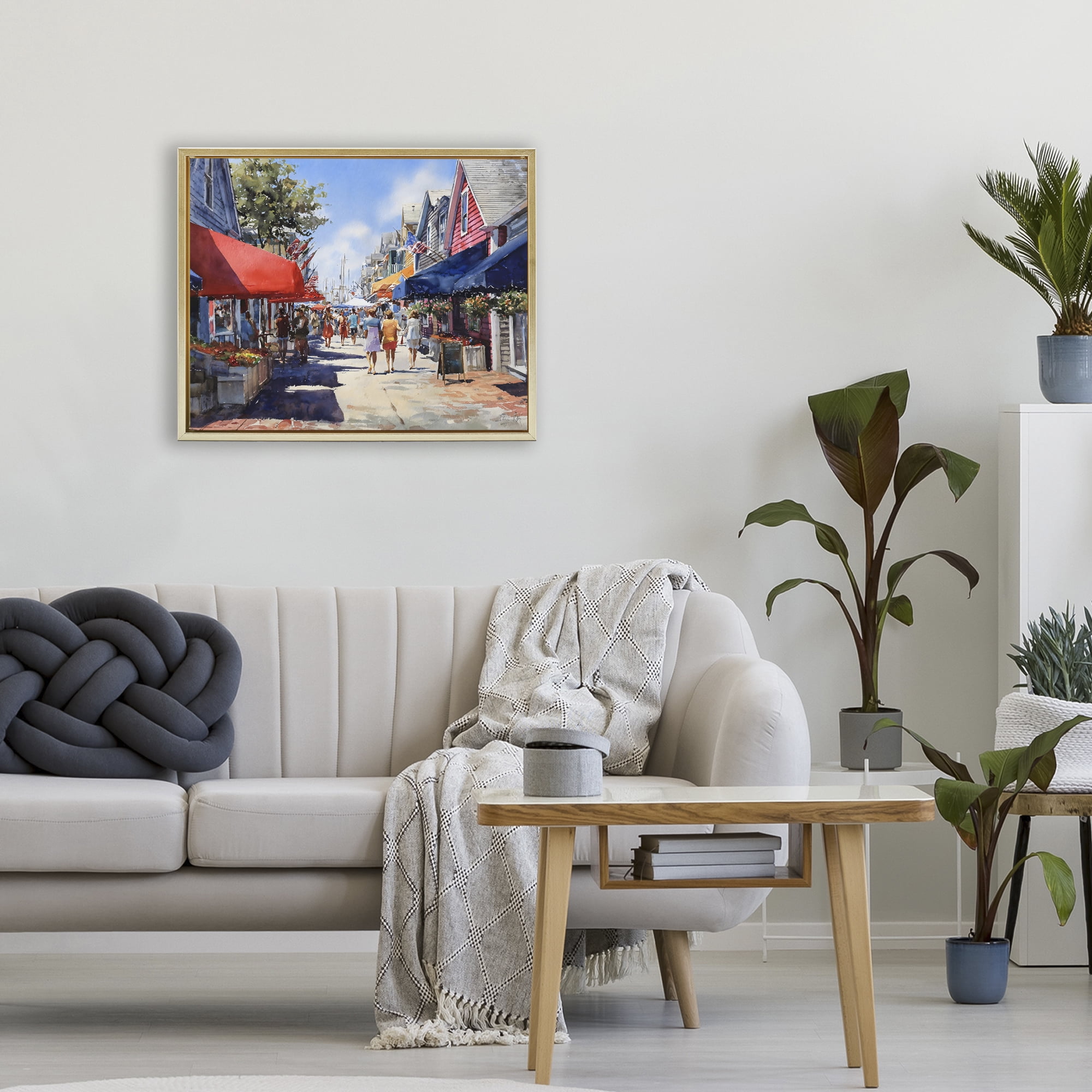 Stupell Industries American Coastal Town Stroll Gold Framed Floater Canvas Wall Art, design by Franklyn Gregory