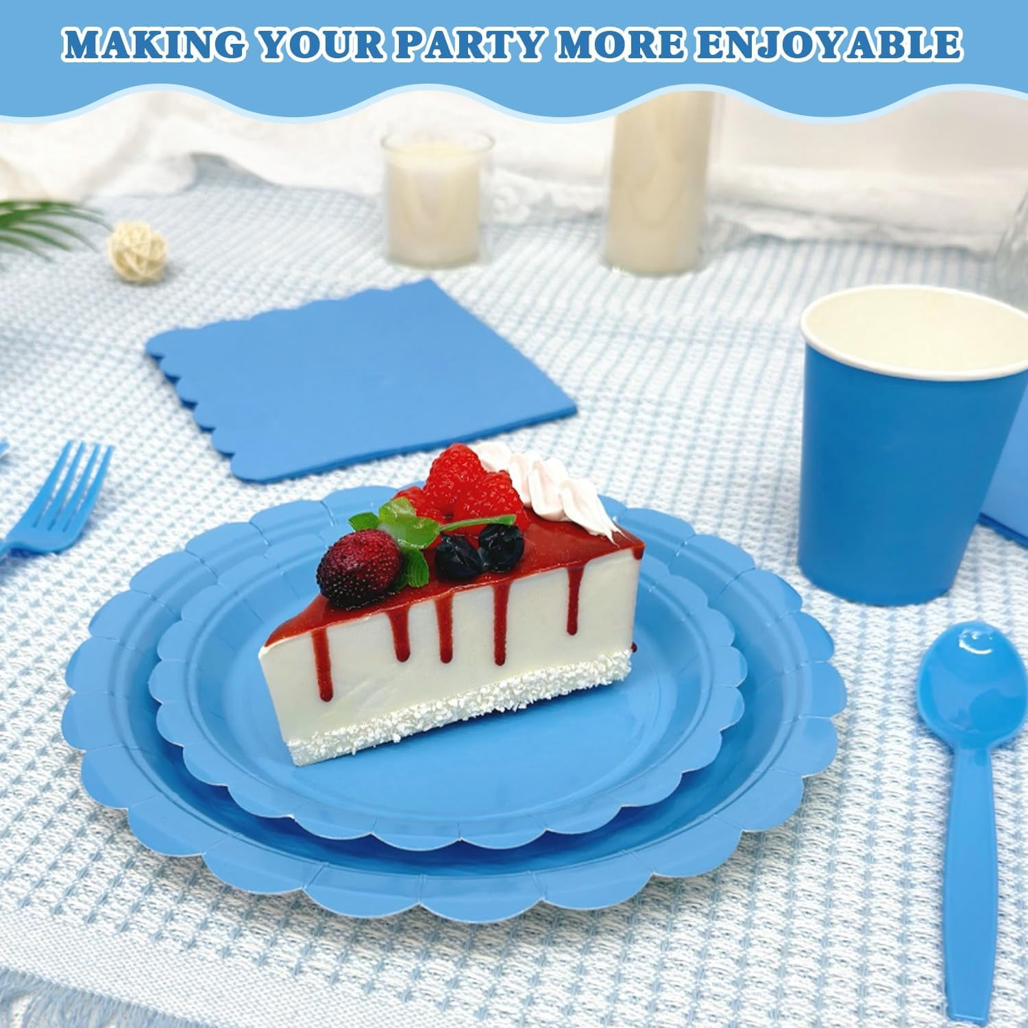 350 Pcs Blue Disposable Paper Plates and Napkins Set for 50, 9" Dinner Plates & 7" Dessert Plates, Tableware for Baby Shower, Birthday, Picnic, Party