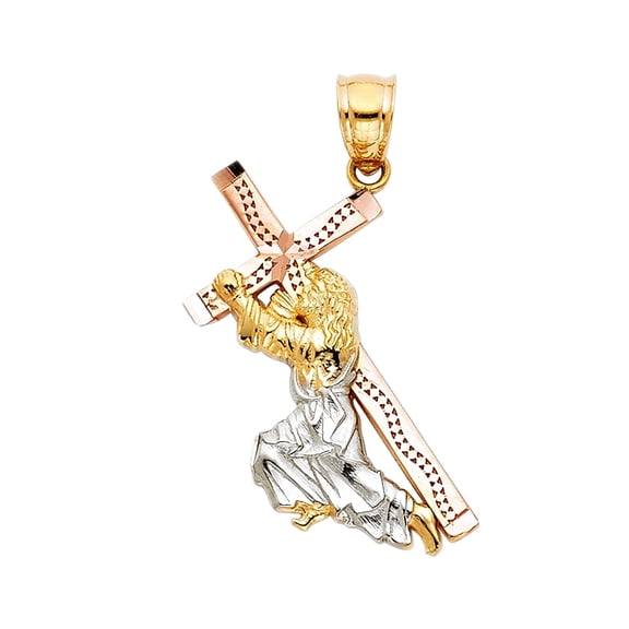 14K 3C Gold Religious Pendant | Tri Color Gold Charm Pendant for Necklace Chain | Jewelry Gift for Men Women | 25 x 20 MM | 1.5 grams