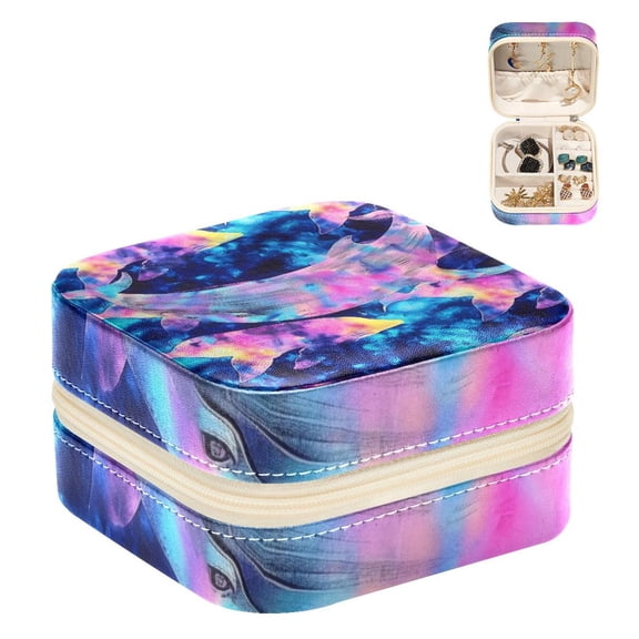 PhooArto Small Jewellery Box, Colored Tie Dye Whale Pattern Portable Travel Mini Jewelry Case for Women Leather Ring Organizer