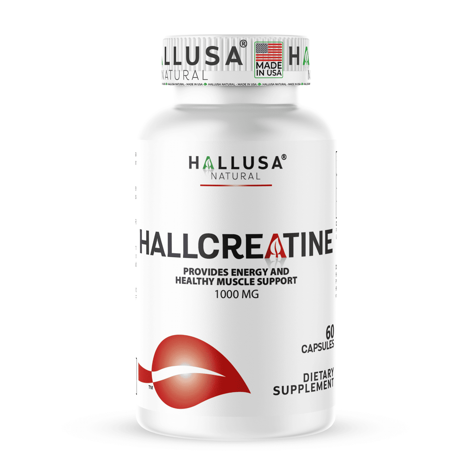 HALLUSA NATURAL Creatine Monohydrate Capsules 1000mg per Serving, Exercise Performance & Strength Support, Non-GMO, Dietary Supplement, 60 Capsules