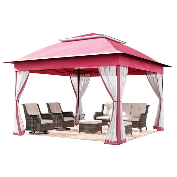 Meetleisure 11'x11' Pop Up Gazebo for Patios, Outdoor Canopy Tent with Sidewalls, Mosquito Netting, Pop Up Shelter for Wedding Party, Pink