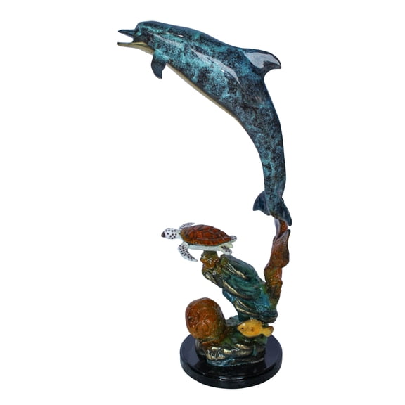 Nifao Bronze Dolphin and Turtle Statue Ocean Reef Art Décor – Home Decor Sculpture, 8"L x 13"W x 25"H