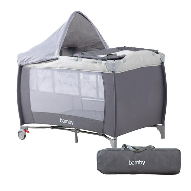 Cuna para Bebé Corral Portátil Para Viaje Con Cambiador Plegable Gris Bamby