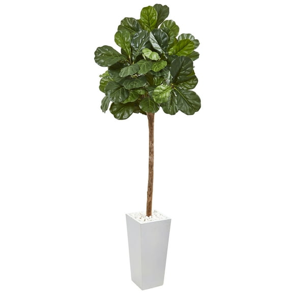 Nearly Natural 75in. Fiddle Leaf Fig Artificial Tree in White Planter