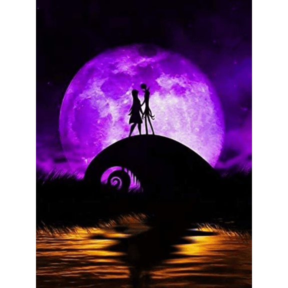 DIY Diamond Painting Jack and Sally Halloween 12x16Inch, Full Round Drill Kits Nightmare Before Christmas Cross Stitch Mosaic Art for Adults Relax & Home Wall Decor Festival Gift