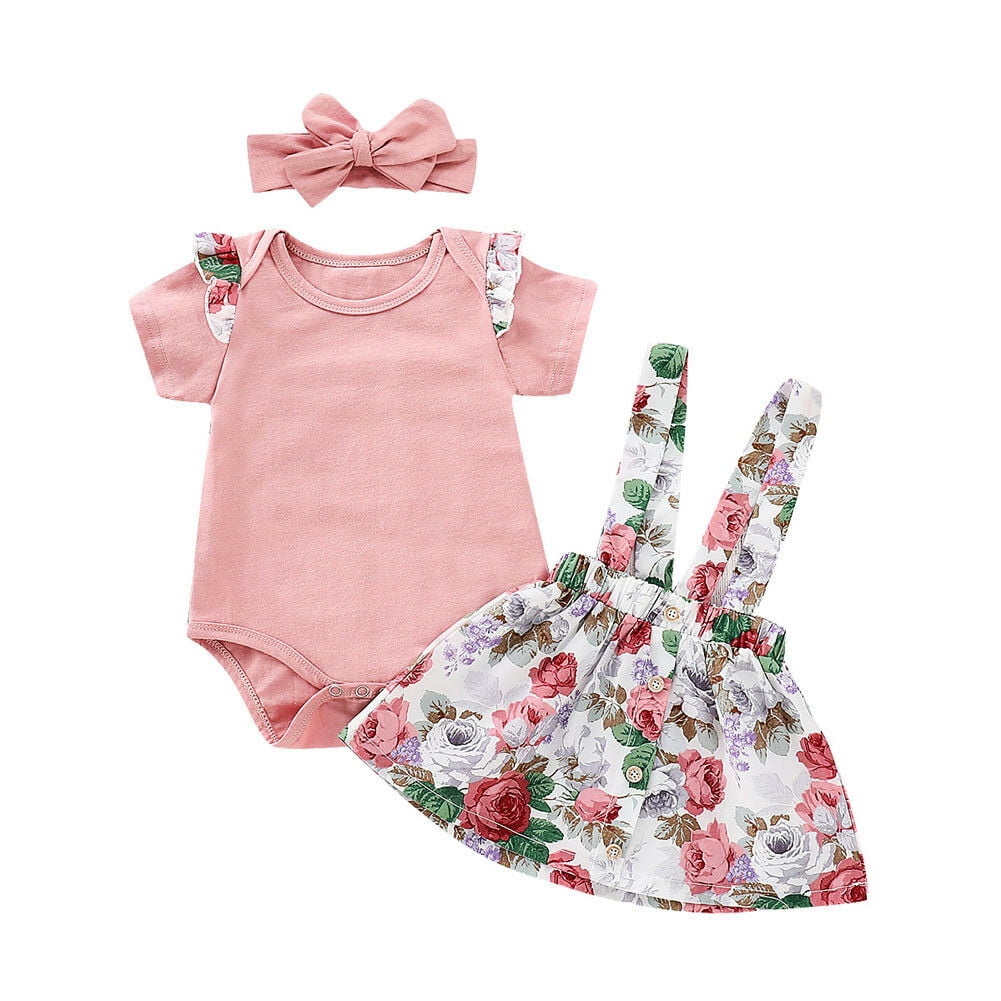 US 3Pcs Newborn Baby Girls Kid Tops Romper Floral Skirt Outfits Set Clothes 