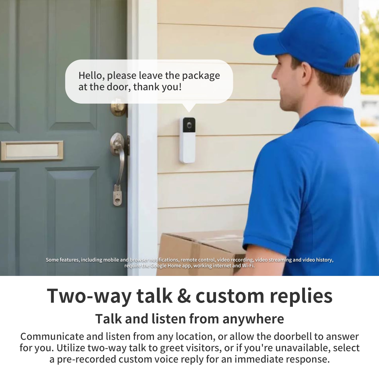 onn Video Doorbell Wired, with Google Home and Gemini, Head to Toe View, 1200p HDR – Search Video History, Event Descriptions (Existing Doorbell Wiring Required)