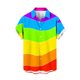 thumbnail image 3 of Camisa hawaiana con estampado 3D de rayas de colores para hombre, camisas de playa con plantas para vacaciones de verano, camisas de manga corta con botones para parejas de calle, 3 of 5