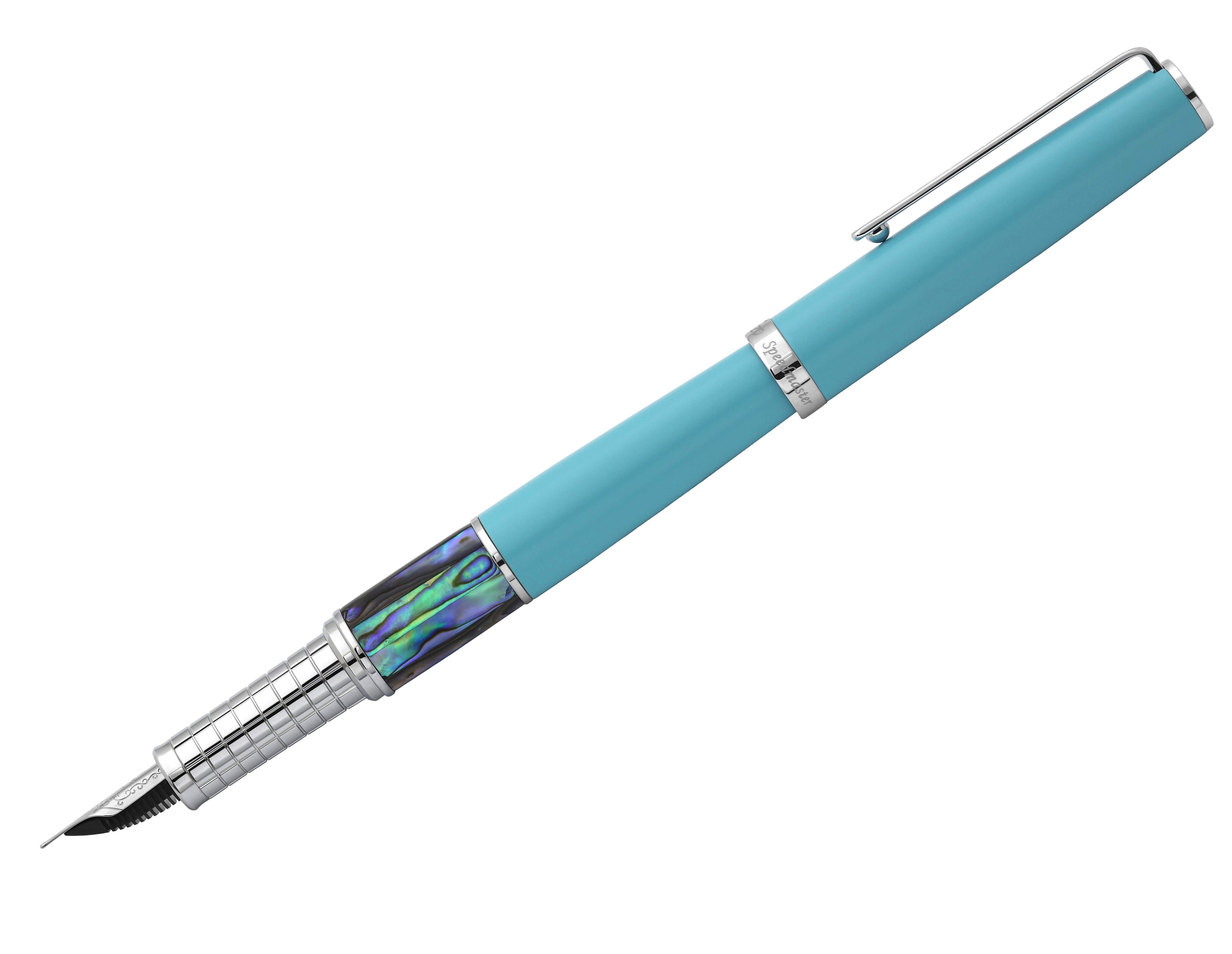 Xezo Speedmaster® Sky Blue Brass Fountain Pen (Exta Fine Nib) - With Paua Abalone