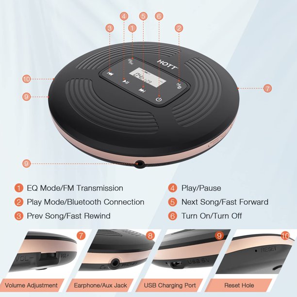 HOTT Portable CD Player with Bluetooth and FM Transmitter,Portable
