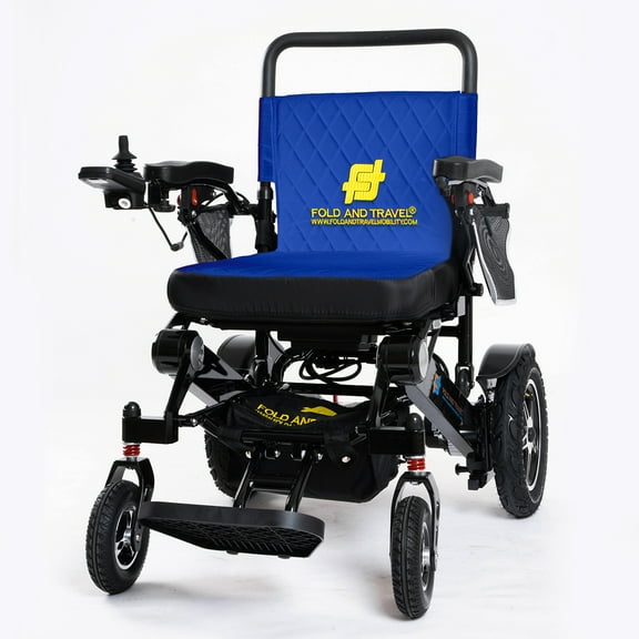 Fold And Travel Premium Lightweight Manual Folding Electric Wheelchair for Adults Seniors Powered Mobility Scooter Wheel Chair Automated (1 Battery 15 Miles Range, Blue)