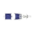 thumbnail image 2 of 1.5 Ct Princess Cut Studs Blue Tanzanite 14K White Solid Solid Gold Everyday Dainty Earrings Push Back, 2 of 7