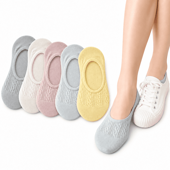 5-Pack Women’s Low Cut No Show Socks;Breathable Thin Cotton Liner Socks with Non-Slip Silicone Grips for Flats & Sneakers
