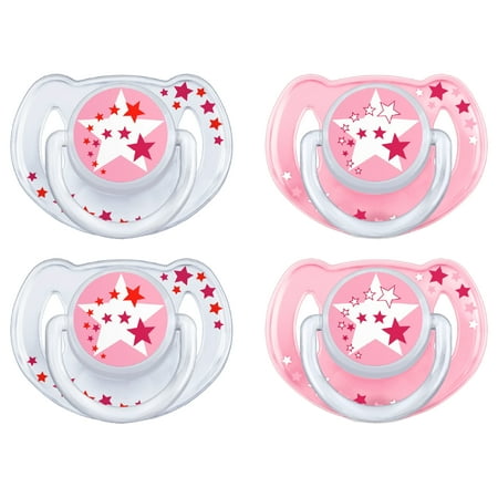 (2 pack) (2 pack) Philips Avent Glow in the Dark Orthodontic Pacifier, 6-18 months, Pink, 2 pack, SCF176/24