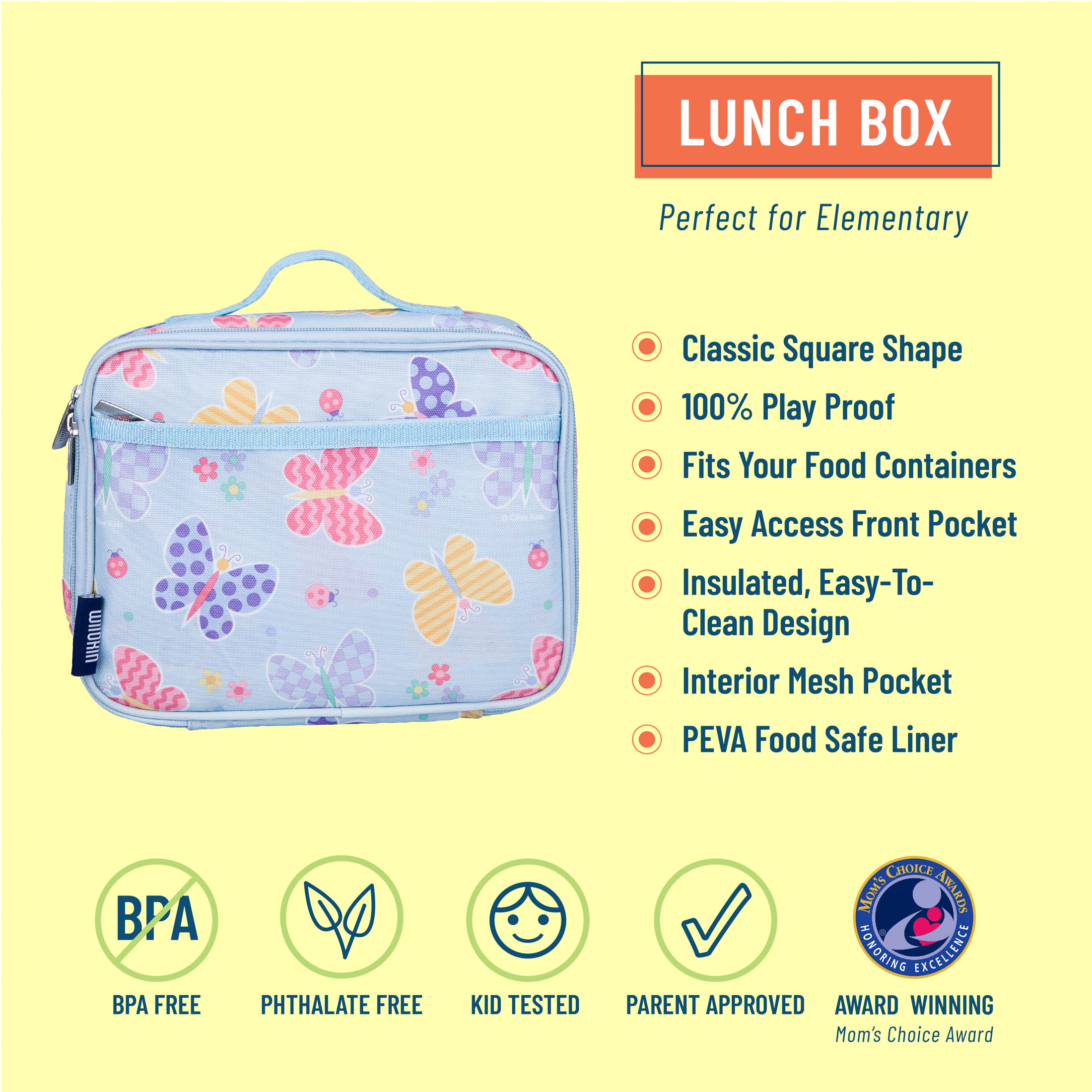 Wildkin Kids Insulated Lunch Box for Boy and Girls, BPA Free (Butterfly Garden Blue) - image 3 of 8