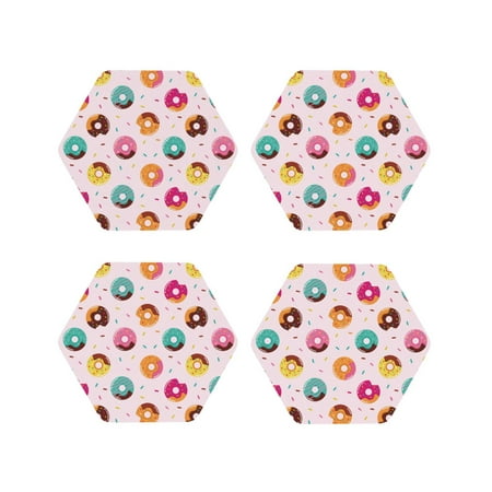 

Drink Coasters Set of 4 Colorful donuts Leather Coasters for Coffee Table Protector Heat Resistant Cute Coasters for Home Decor Housewarming Gifts Bar Kitchen 4 Inch Hexagon