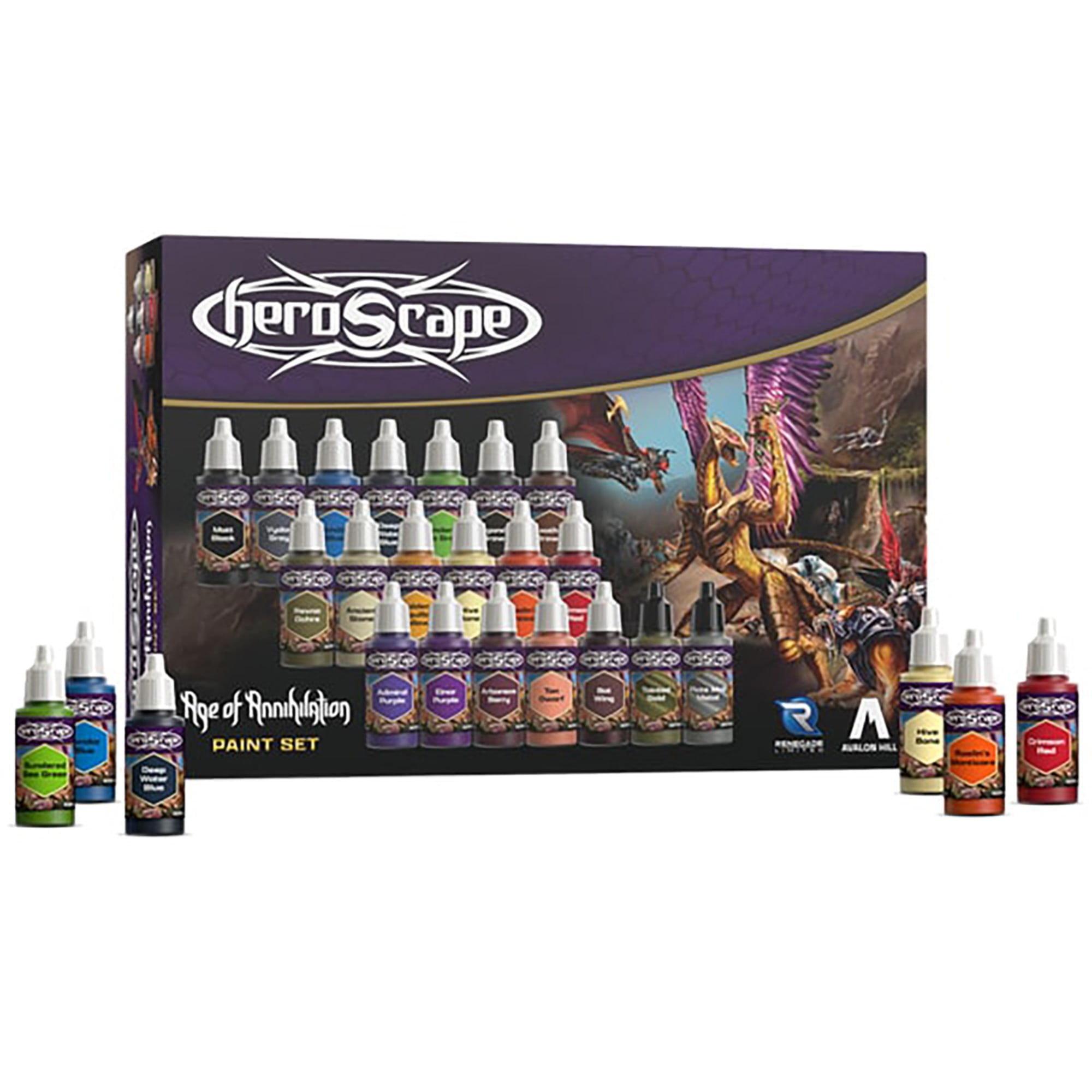 Renegade Games: Heroscape: Age of Annihilation Paint Set - 20 Pigmented Colors, 18ml Bottles, High-Quality, Game & Miniature Figures Art Supplies