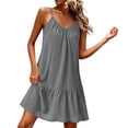 thumbnail image 2 of XiYing Robes pour Femmes, Robe d'Été en Lin à Bretelles Spaghetti pour Femmes, Sans Manches Ajustable, Ourlet à Volants, Plage, Vacances, Décontractée, Coupe Ample, S-TTG, 2 of 9