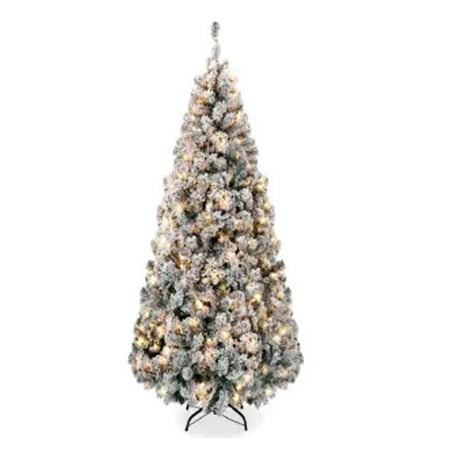 Bringstar 6FT Pre-Lit Flocked Christmas Tree Hinged Artificial Xmas Trees w/ Premium PVC Branches 300 Lights