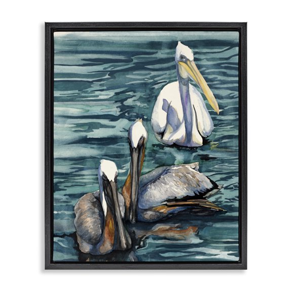 Stupell Industries Rustic Lodge Pelicans at Sea Black Floating Frame Canvas Art, 25 x 31, by Liz Sunridge