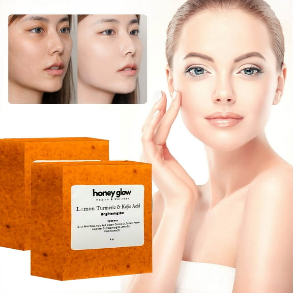 SDJMa Lemon Turmeric Soap,with Turmeric,Lemon Brightening Soap Mild Cleansing Moisturizing Refreshing Delicate Skin Brightening Soap for Deep Cleansing Skin, Smooth Skin Texture (2PCS)