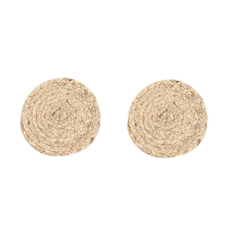 

2Pcs 18Cm Natural Water Woven Placemat Round Woven Rattan Table Mat Water Placemat Tropical Wedding
