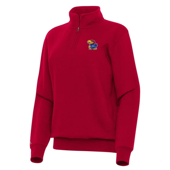 Women's Antigua Red Kansas Jayhawks Victory Quarter-Zip Sweatshirt