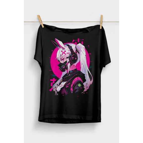 Cyberpunk Anime Girl T-Shirt | Futuristic Techwear Aesthetic | Japanese Harajuku Clothing | Kawaii Manga Shirt | Japanese Streetwear