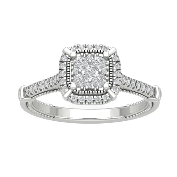 Araiya Sterling Silver Halo Cluster Diamond Ring for Women (1/2 cttw, I-J Color, I2-I3 Clarity), Size 7
