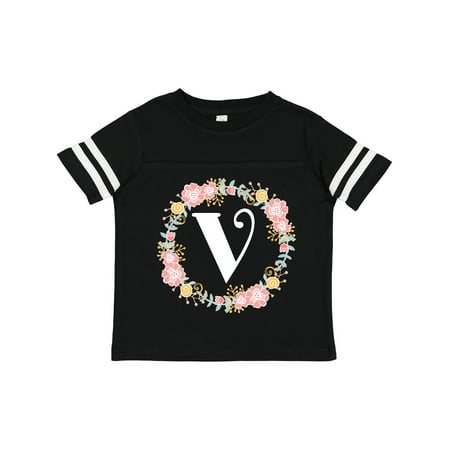 

Inktastic Monogram Letter V Rose Floral Wreath Gift Toddler Toddler Girl T-Shirt