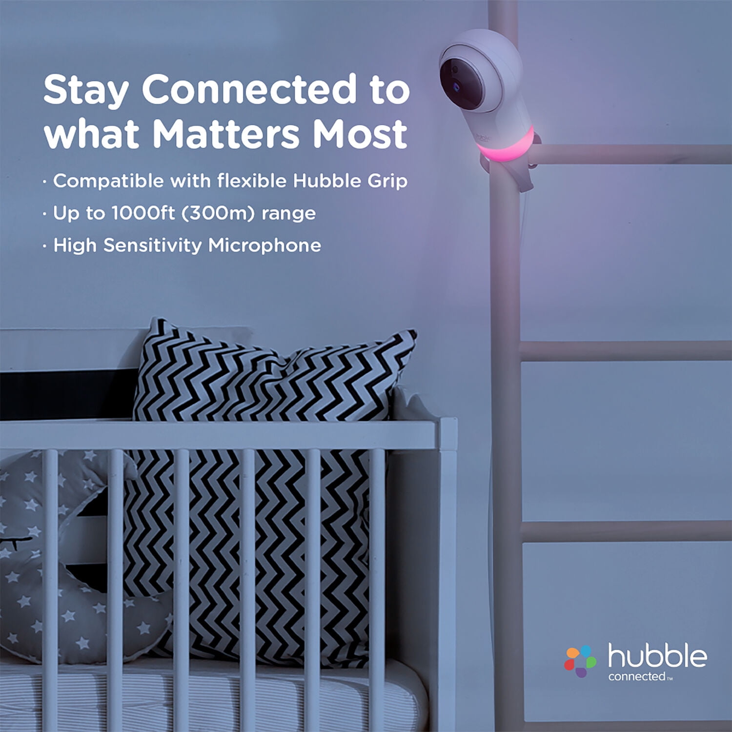 Hubble Connected Nursery Pal Glow+ Twin with 2 Cameras, HD Color Screen, and Hubble Grip in White