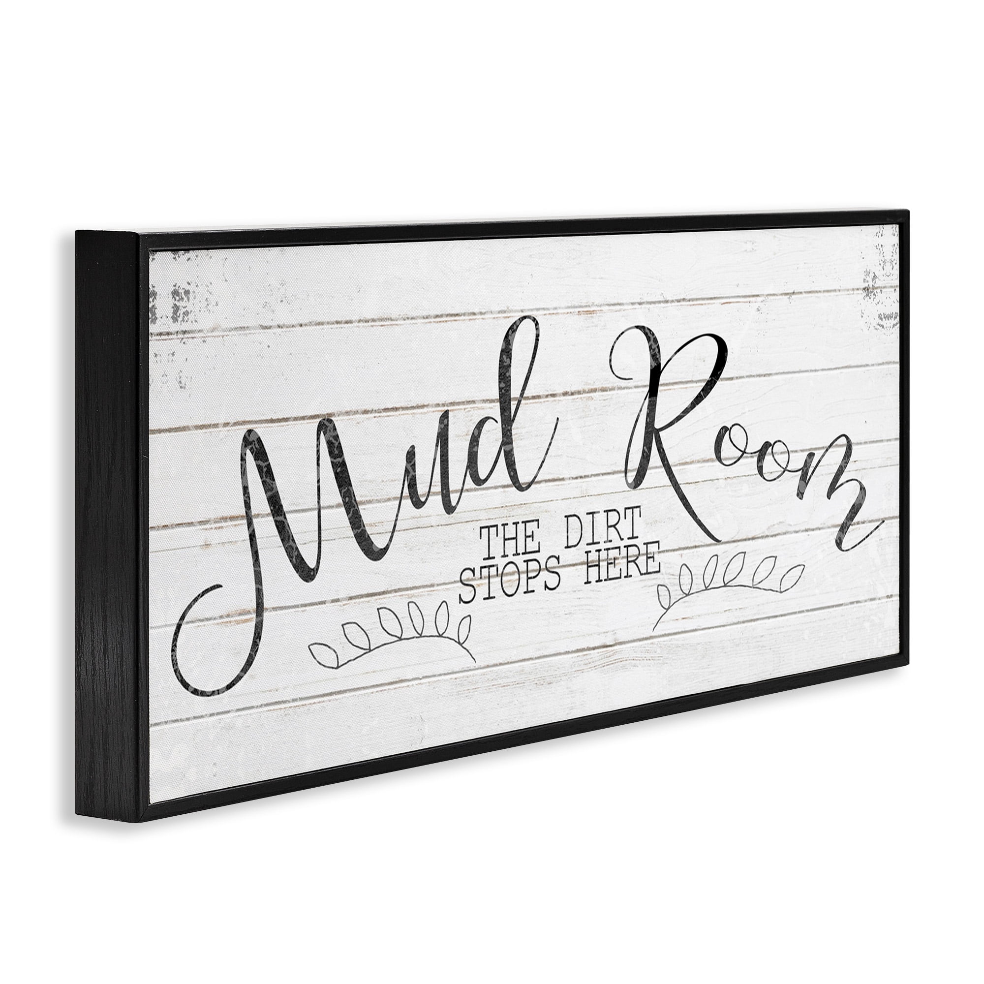 Stupell Industries Mud Room Dirt Stops Here Typography Painting Black Framed Art Print Wall Art, 24 x 10
