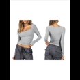 thumbnail image 3 of Tops Cortos de Algodón para Mujer, Camisetas de Larga, Cuello Cuadrado, Tops Y2k, Corte Entallado, Ropa de Moda para Salir de Otoño Gris L, 3 of 8