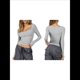 thumbnail image 3 of Tops Cortos de Algodón para Mujer, Camisetas de Larga, Cuello Cuadrado, Tops Y2k, Corte Entallado, Ropa de Moda para Salir de Otoño Gris M, 3 of 8