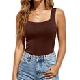 thumbnail image 6 of Women Built-in Bra Tank Tops BWASD Casual Strechy Slim Fit Sleeveless Shirts Adjustabl Shelf Bra Cami Padded Workout Outdoor Sport Tops Summer S-4XL Brown, 6 of 9