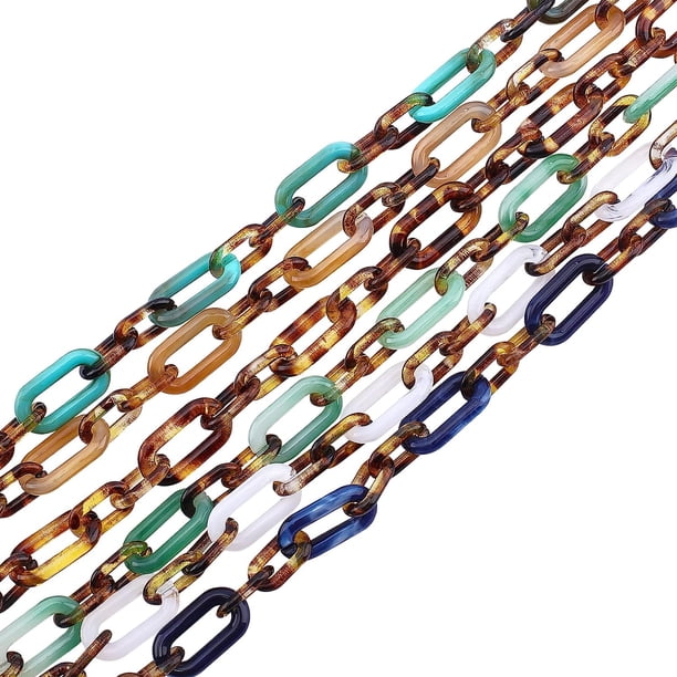 Cadenas acrílicas hechas a mano de 6 hebras y 6 colores, 1 m de longitud, con eslabones acrílicos y diseño de estampado de leopardo. Conectores rápidos para joyería, cadenas para gafas y manualidades.