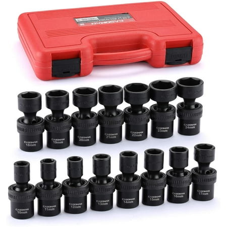 

15 PCS 1/2 Drive Standard Universal Impact Socket Set 6 Point Metric 10-24mm